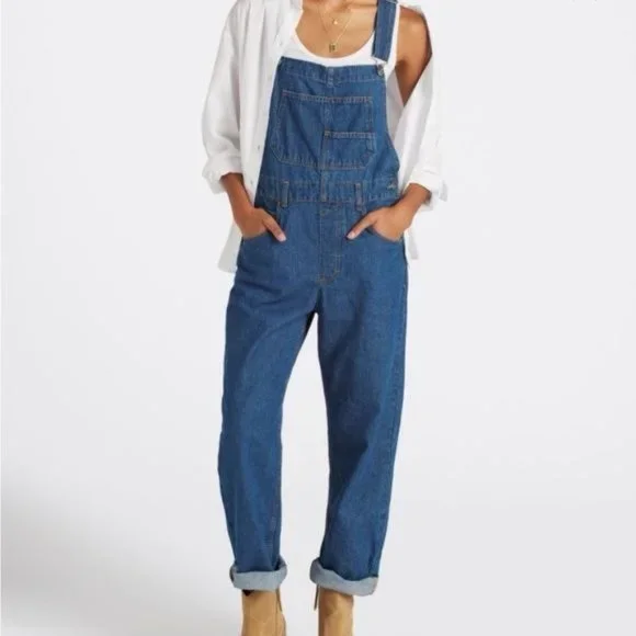 Free People We The Free Ziggy Denim Overalls Blue Denim Size S NEW - Picture 2 of 8